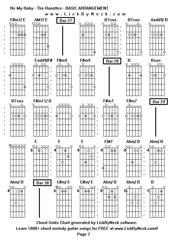 Chord Grids Chart of chord melody fingerstyle guitar song-Be My Baby - The Ronettes - BASIC ARRANGEMENT,generated by LickByNeck software.